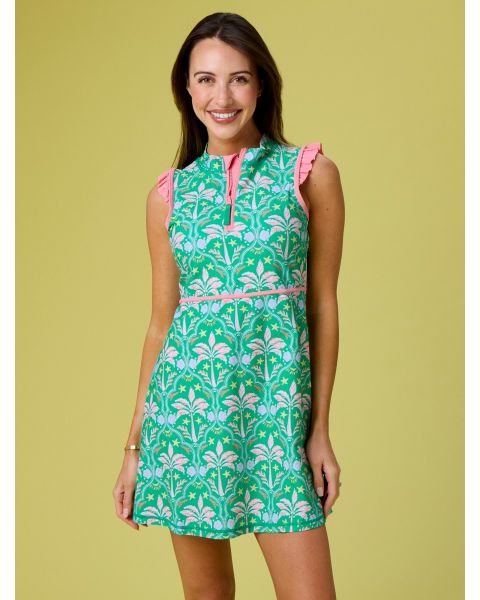 Coconut Cabana Women's Active Sleeveless Zip Ruffle Sleeve Dress & Bike Short Set