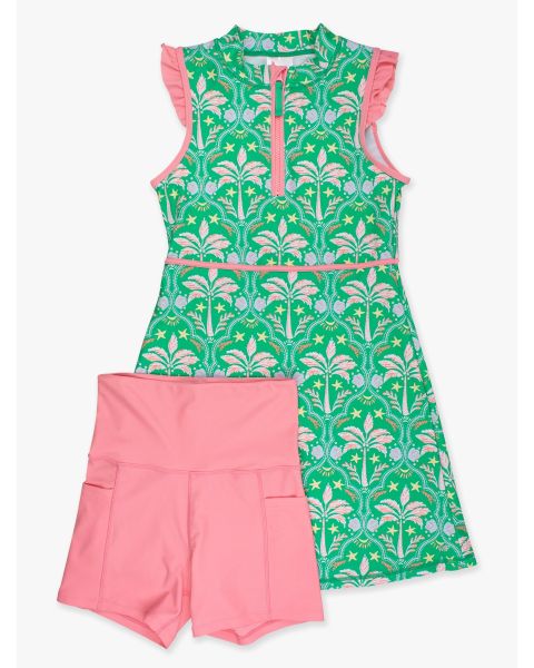 Coconut Cabana Women's Active Sleeveless Zip Ruffle Sleeve Dress & Bike Short Set