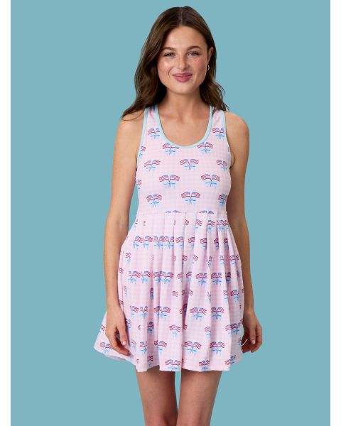 Pink Patriotic Gingham Women's Active Dress & Bike Short Set
