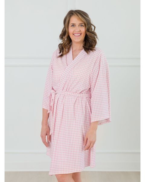 Pink Gingham Women's Maternity Robe, Modal Blend