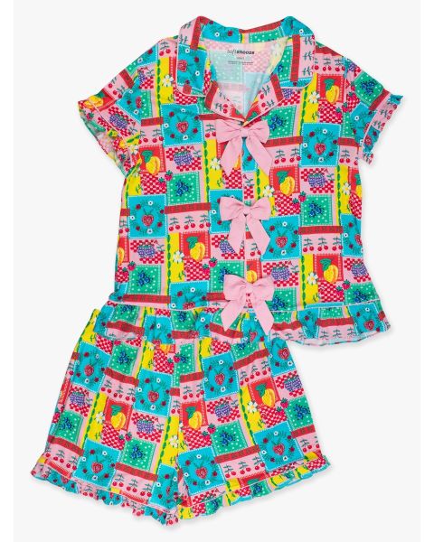Picnic Party Women's Short Sleeve Bow Ruffle Pajama Set, Bamboo Viscose