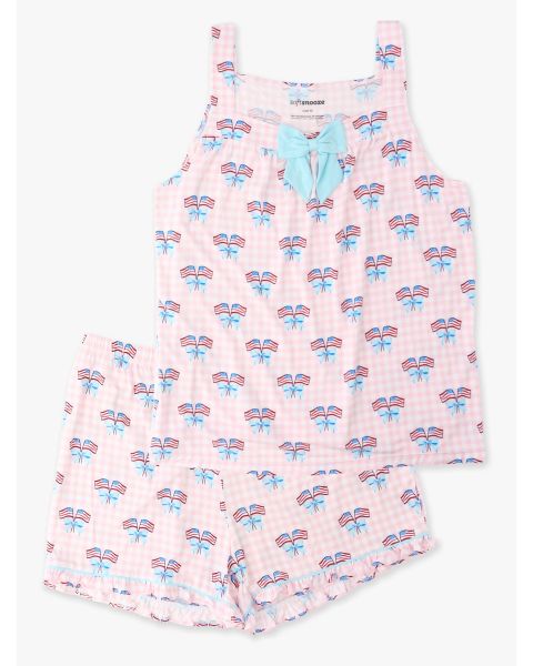 Pink Patriotic Gingham Women's Bow Tank & Short Pajama Set