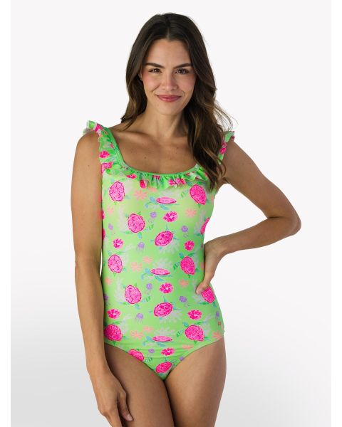 Neon Turtle Tide Women's Ruffle One Piece Swimsuit