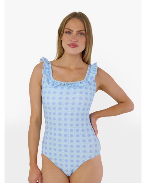 Periwinkle Blue Coastal Cane Women's Ruffle One Piece Swimsuit