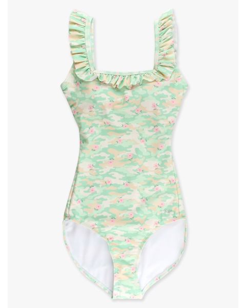 Sage Blossom Camo Women's Ruffle One Piece Swimsuit