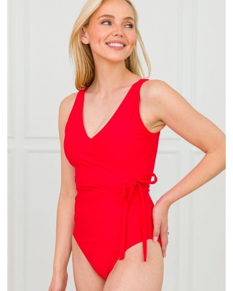 Vintage Red Women's Wrap One Piece Swimsuit