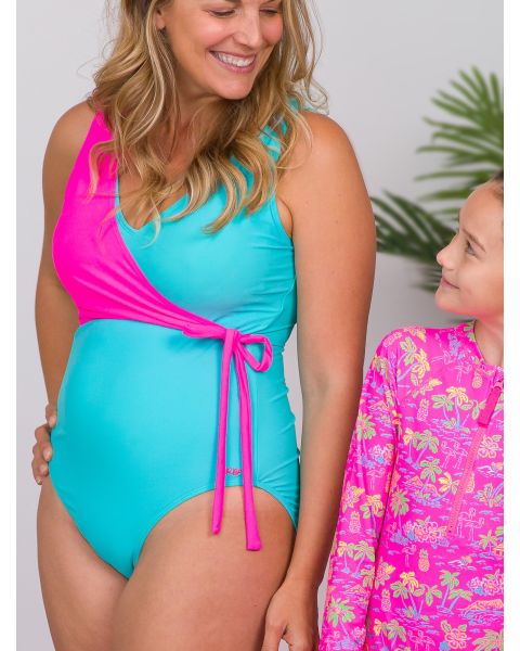 Neon Color Block Women's Wrap One Piece