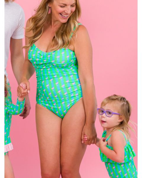 Neon Flamingo Stripe Women's Convertible Bandeau One Piece