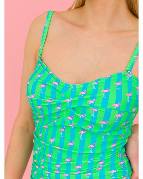 Neon Flamingo Stripe Women's Convertible Bandeau One Piece