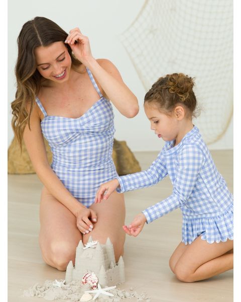 Periwinkle Blue Gingham Women's Convertible Bandeau One Piece
