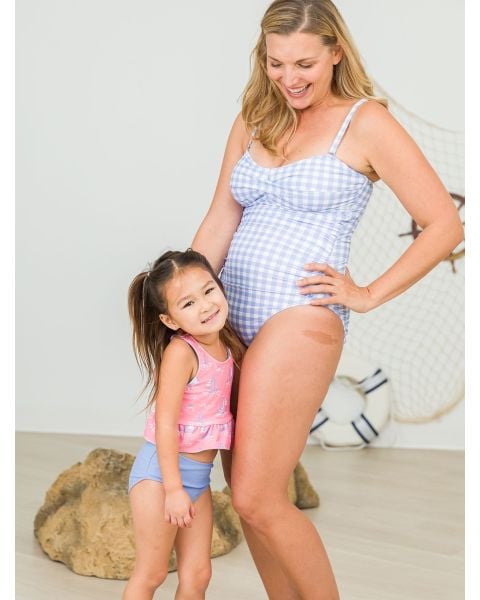 Periwinkle Blue Gingham Women's Convertible Bandeau One Piece