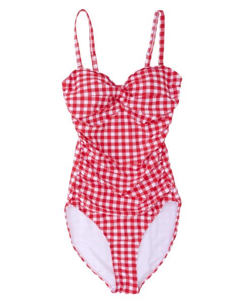 Vintage Red Gingham Women's Convertible Bandeau One Piece Swimsuit