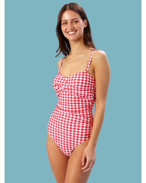 Vintage Red Gingham Women's Convertible Bandeau One Piece Swimsuit