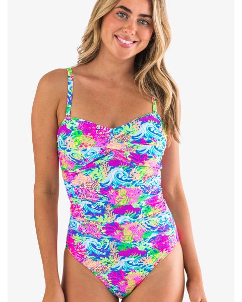 Neon Ocean Coral Women's Convertible Bandeau One Piece Swimsuit