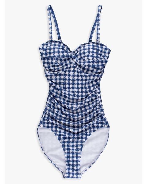 Navy & White Gingham Women's Convertible Bandeau One Piece Swimsuit