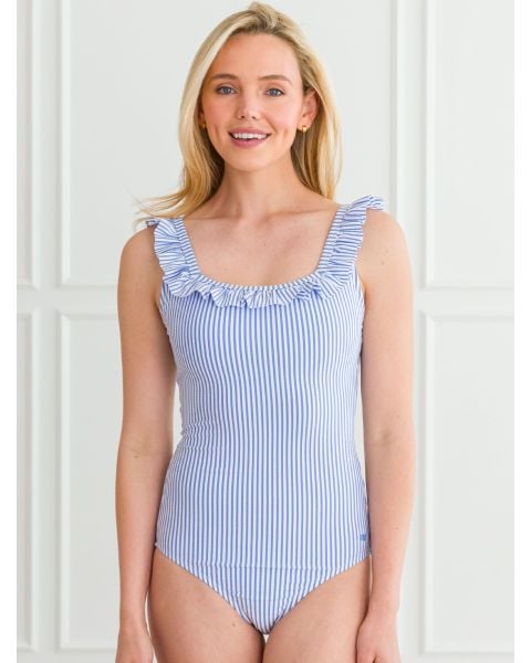 Periwinkle Blue Seersucker Women's Ruffle One Piece