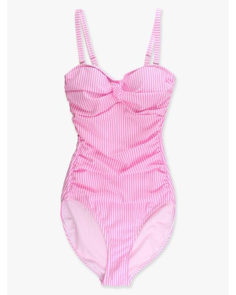 Neon Pink Seersucker Seersucker Women's Convertible Bandeau One Piece Swimsuit