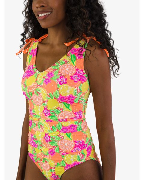 Neon Squeeze the Day Women's Bow V-Neck One Piece Swimsuit