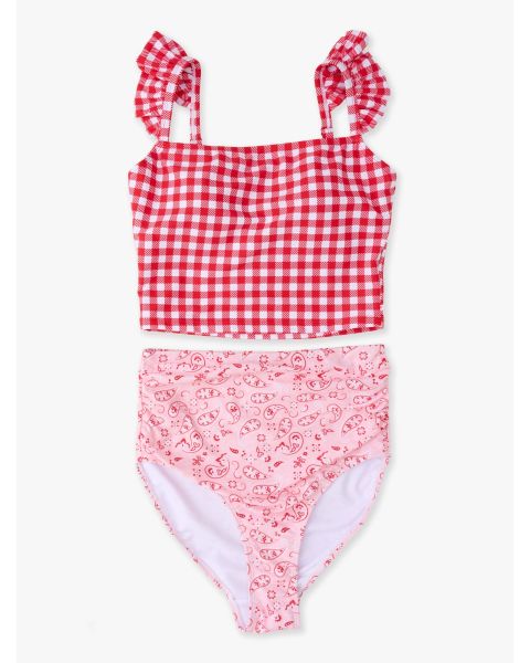 Pink Bandana Women's Ruffle Two Piece Swimsuit