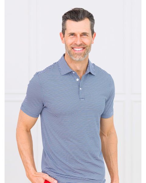 Navy Micro Stripe Men's Knit Short Sleeve Performance Polo