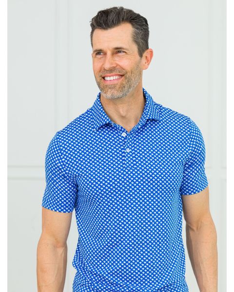 Tiny Blue Stars Men's Knit Short Sleeve Performance Polo Shirt