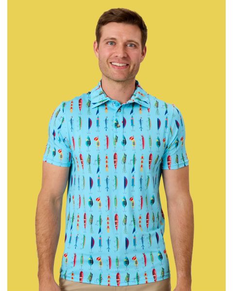 Gone Fishin Men's Knit Short Sleeve Performance Polo