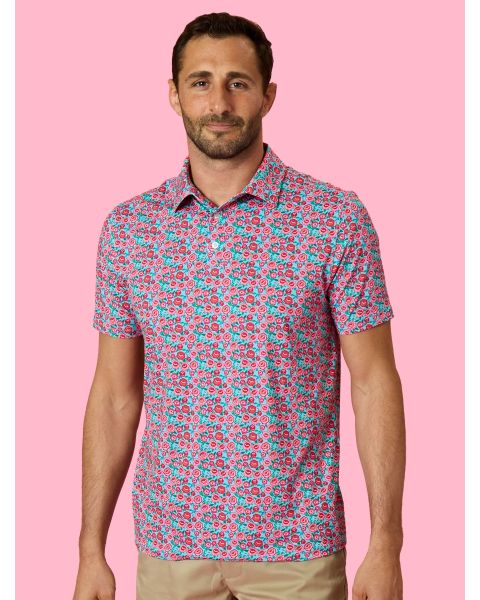 Tiny Bright Blossoms Men's Knit Short Sleeve Performance Polo