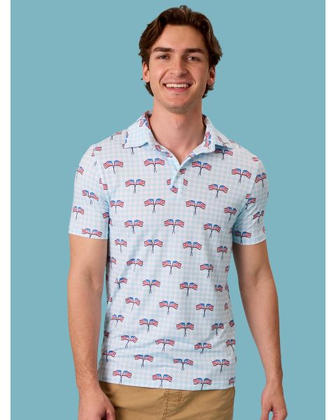 Blue Patriotic Gingham Men's Knit Short Sleeve Performance Polo