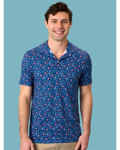 Red White Boom Men's Knit Short Sleeve Performance Polo