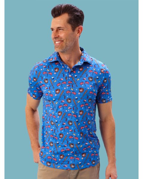 Blue Stars & Strikes Men's Knit Short Sleeve Performance Polo