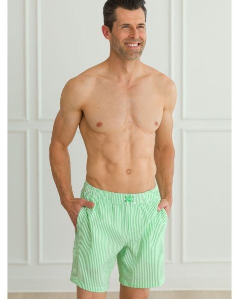 Spring Green Seersucker Men's Swim Trunks