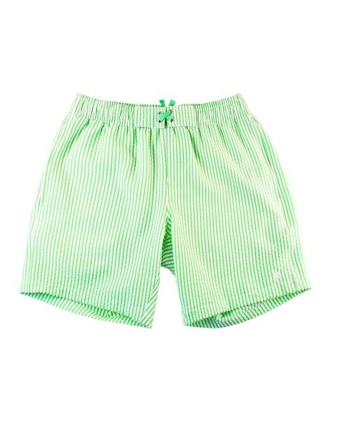 Spring Green Seersucker Men's Swim Trunks