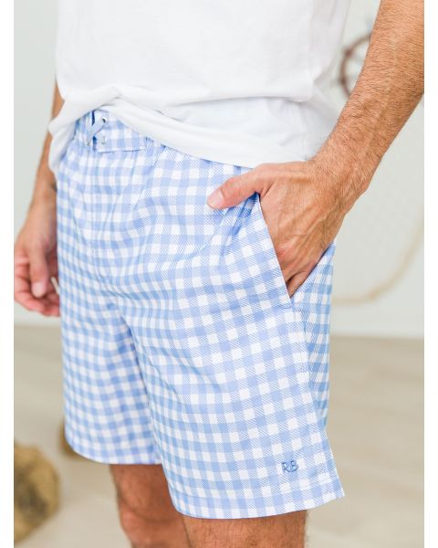 Periwinkle Blue Gingham Men's Swim Trunks