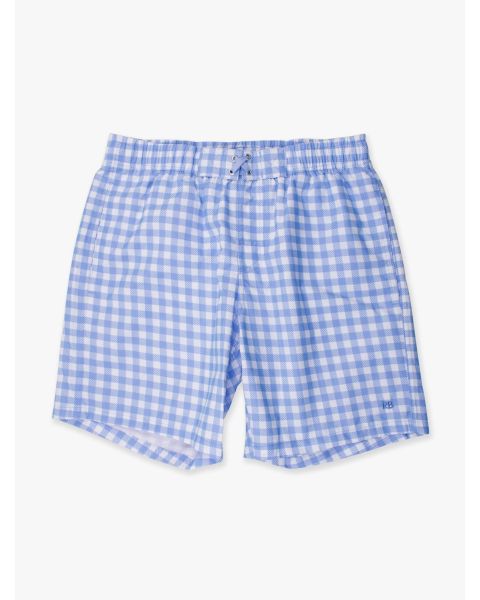 Periwinkle Blue Gingham Men's Swim Trunks