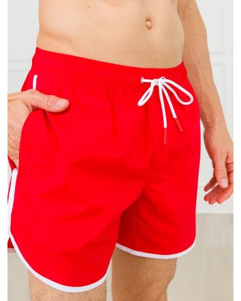 Vintage Red Men's Dolphin Hem Swim Trunks