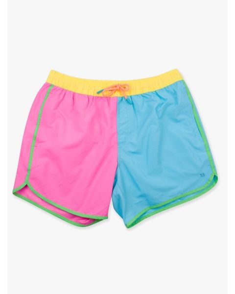 Neon Color Block Men's Dolphin Hem Swim Trunks