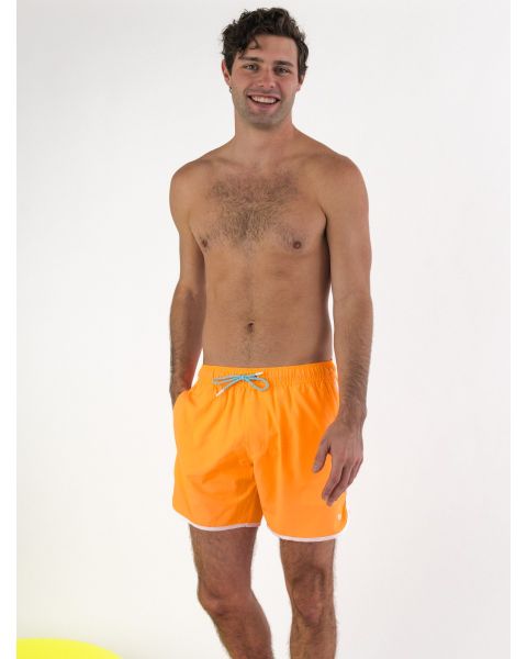 Neon Orange Men's Performance Dolphin Hem Swim Trunks
