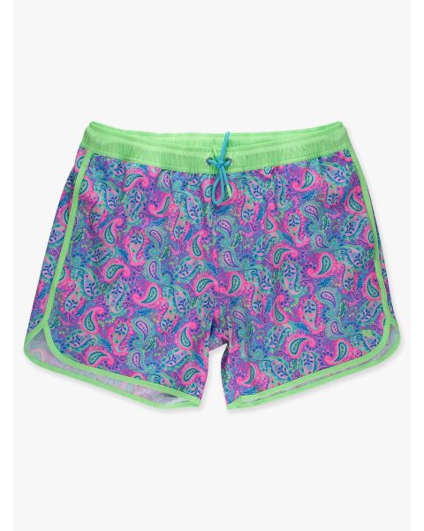 Neon Paisley Pop Men's Stretch Dolphin Hem Swim Trunks