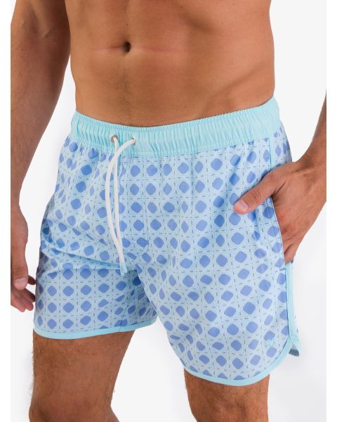 Periwinkle Blue Coastal Cane Men's Performance Dolphin Hem Swim Trunks