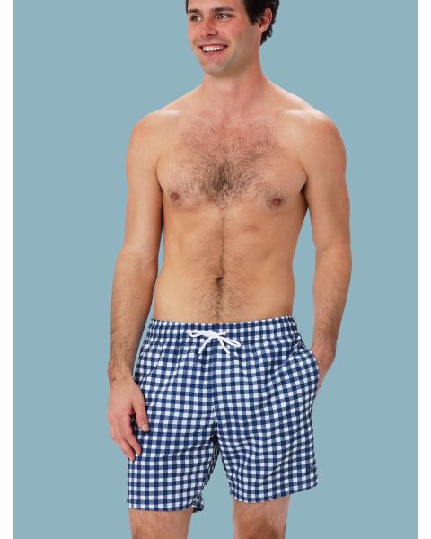 Navy & White Gingham Men's Performance Hybrid Swim Trunks