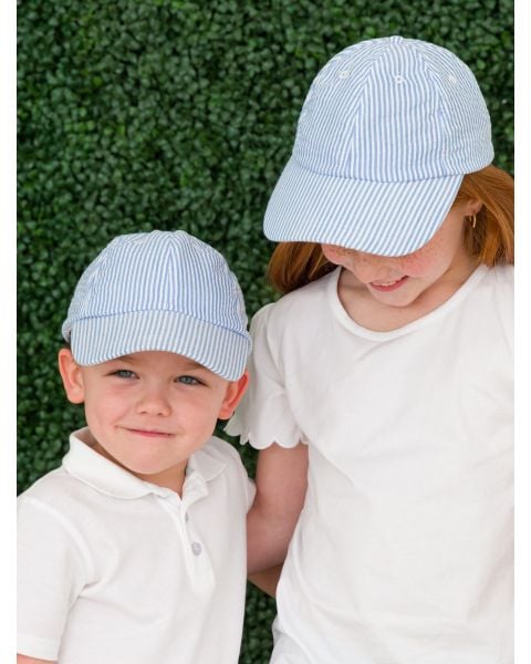 Classic Blue Seersucker Kids Baseball Hat