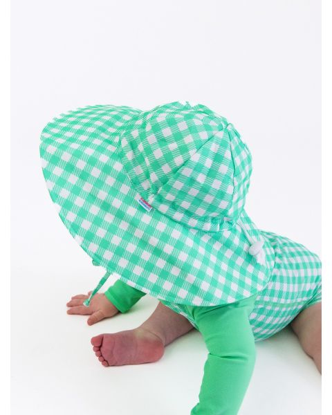 Spring Green Gingham Printed Sun Protective Hat