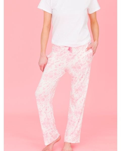 Bubblegum Pink Butterfly Toile Adult Pajama Pants, Bamboo Viscose