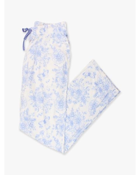 Periwinkle Blue Butterfly Garden Toile Adult Pajama Pants, Bamboo Viscose