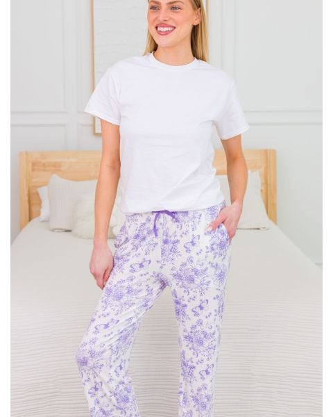 Wisteria Purple Butterfly Garden Toile Adult Pajama Pants, Bamboo Viscose