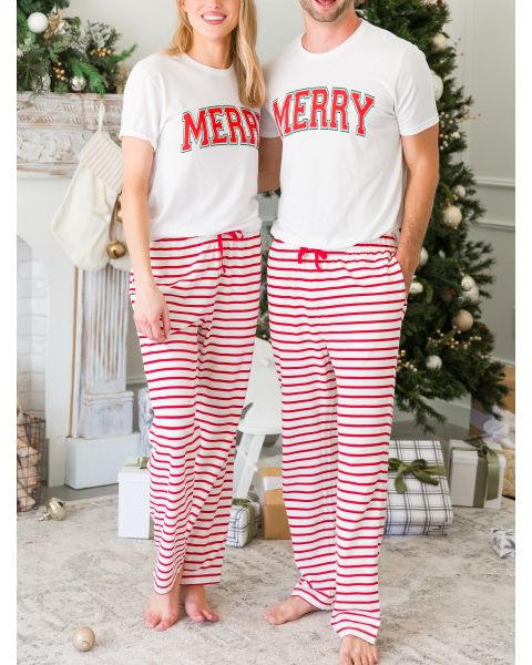 Red & White Stripe Adult Pajama Pants, Modal Blend