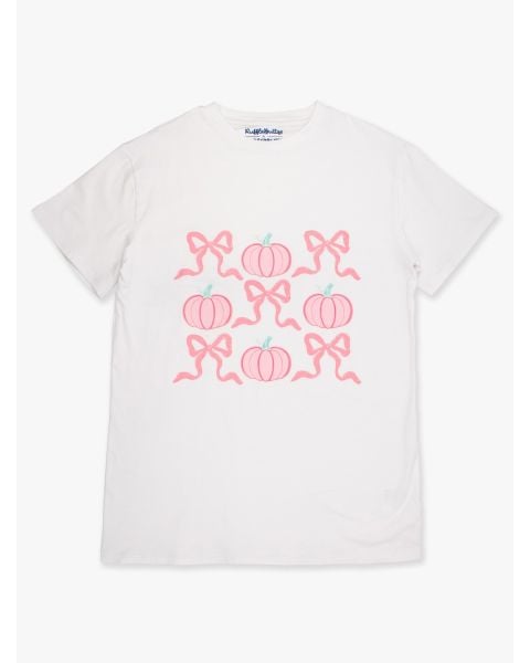 Pumpkin Bows White Adult Short Sleeve Graphic Tee