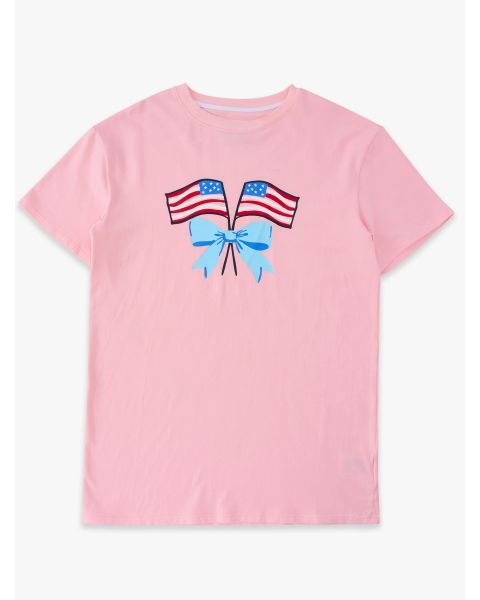 Flag Bow Pink Adult Short Sleeve Graphic Tee