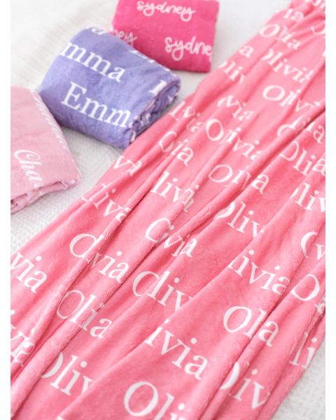 Bubblegum Pink Throw Personalized Name Plush Minky Blanket 