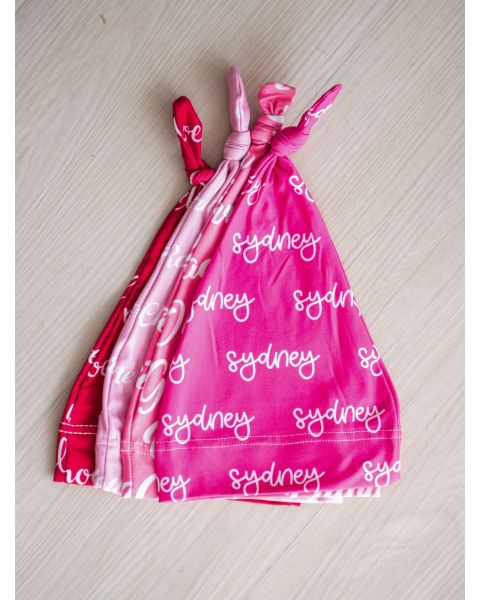 Hot Pink Personalized Name Knotted Sleep Hat 